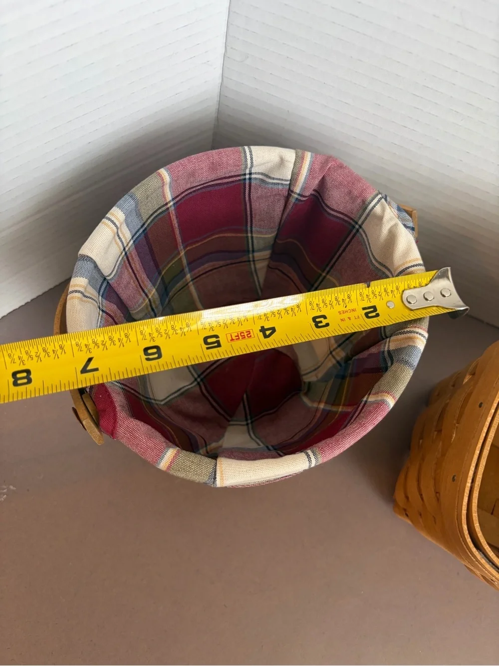Longaberger Woven Basket Pair with Plaid Liner - Brown & Multicolor